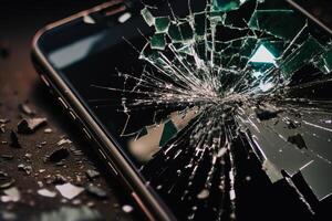 roto vaso toque pantalla, accidente negro teléfono pantalla táctil generativo ai foto