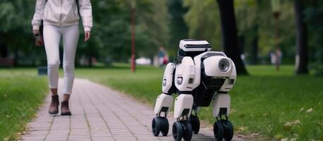 dog robot walking green park photo