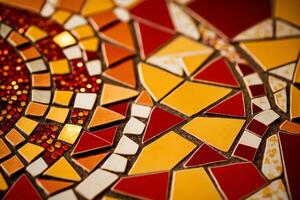 mosaic tile floor yellow red color photo