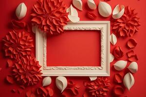 red petals romantic background with empty frame for middle photo