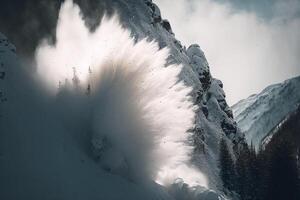 nieve avalancha viniendo abajo el montaña generativo ai foto