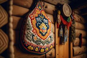 traditional embroidered ukrainian vyshyvanka on door photo