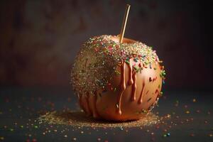 manzana con caramelo y dulce vistoso asperja ilustración generativo ai foto