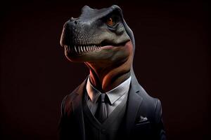 dinosaur in formal suit jacket in dark illustration photo