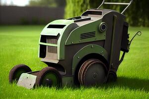 lawn mower for cutting green grass lawn illustration photo