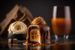 sweet dessert with salted caramel photo