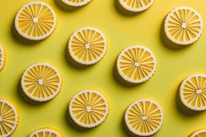 sliced lemon flat lay green background photo