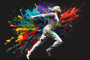 white silhouette colorful jump woman in splashes of colors modern art abstract illustration photo