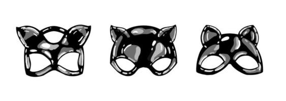 latex cat mask isolated. black latex. cat ears. fetish. vector