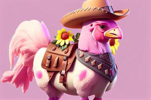 cartoon pink glamour rooster cowboy illustration photo