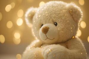 teddy bear on a background of shiny bokeh lights photo