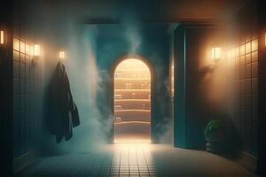 spa hamam steam room with hot air, relaxation procedures photo