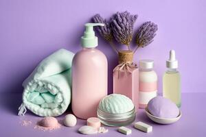 lavender cosmetic and bath products beauty skin care treatment illustration photo