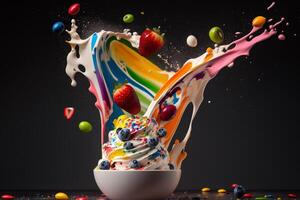 fruit yogurt splash milk blow flavors illustration photo