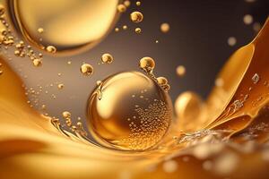 golden liquid with air bubble flows down photo