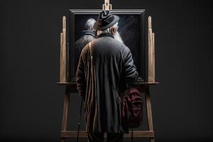 artist painting on easel illustration photo