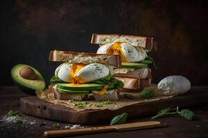 sandwich with avocado and poached egg illustration photo