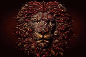 luxury red gold lion face mask on dark background photo