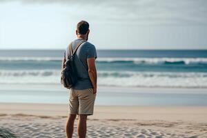 man on an empty ocean beach illustration photo