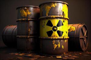 yellow barrels with toxic radioactive waste, illustration photo