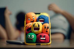 emoji characters playing phone illustration photo