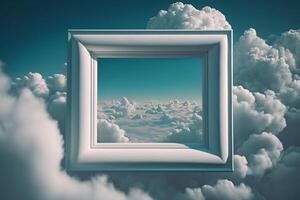 empty mockup white frame with pure cloud sky background photo