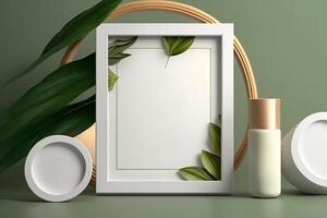 empty vertical frame with copy space mockup for cosmetic beauty display product photo