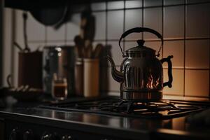 boiling kettle on the stove illustration photo