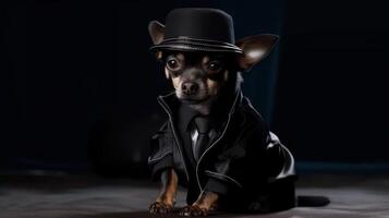 gangster dog chihuahua mafia on dark photo