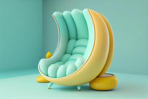 mint yellow curved designer soft leather armchair illustration photo