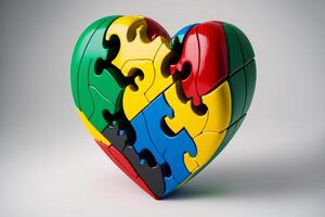 autism symbol, colorful heart puzzle photo