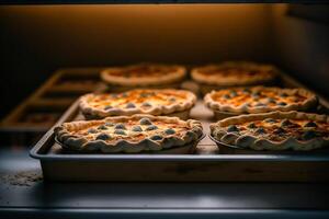 freshly baked pie in the oven on baking sheet illustration Generative AI photo