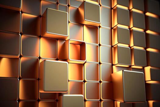 golden abstract shiny block background of cubes photo
