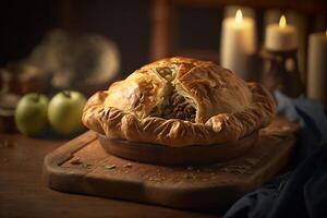 apple pie with cinnamon spicy photo