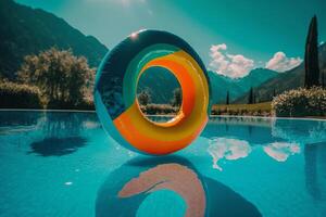 inflable circulo en el piscina para relajación, verano vacaciones generativo ai foto