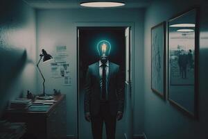 a man with a light bulb instead of a head who has an idea photo