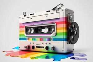 casete estéreo cinta grabadora en arco iris colores generativo ai foto