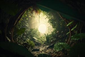 empty space sunny jungle forest,tropical nature display scene photo