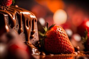 strawberry in brown hot melt chocolate illustration photo