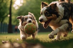 dogs in the park playing with a ball photo