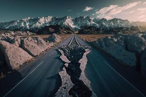 terremoto grieta tierra culpa desde sísmico plato movimiento en la carretera generativo ai foto