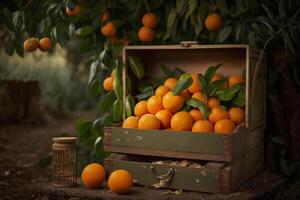 box of tangerines picking orange citrus fruits photo