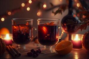 mulled wine in glass cup romantic mood photo