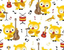 seamless pattern vector with owl cartoon playing music instruments