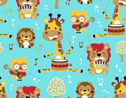 seamless pattern vector with group of animals cartoon playing musical instruments