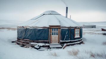 winter yurt in tundra photo