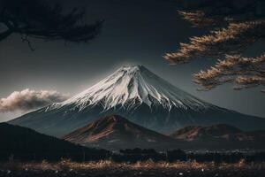 big mountain with snow on top autumn landscape photo