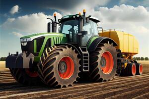 agrícola maquinaria, tractor en el campo cosecha siembra ilustración generativo ai foto