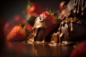 strawberry in brown hot melt chocolate illustration photo