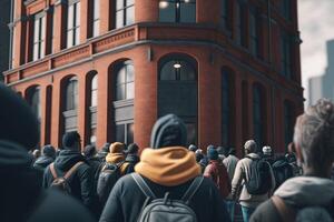 línea de personas esperando para el apertura Tienda ilustración generativo ai foto